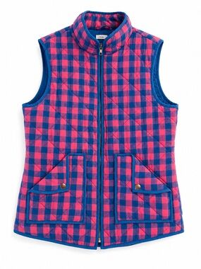 Tea N Rose Women's Pink Blue Plaid Quilted Zip Puffer Vest Size S
